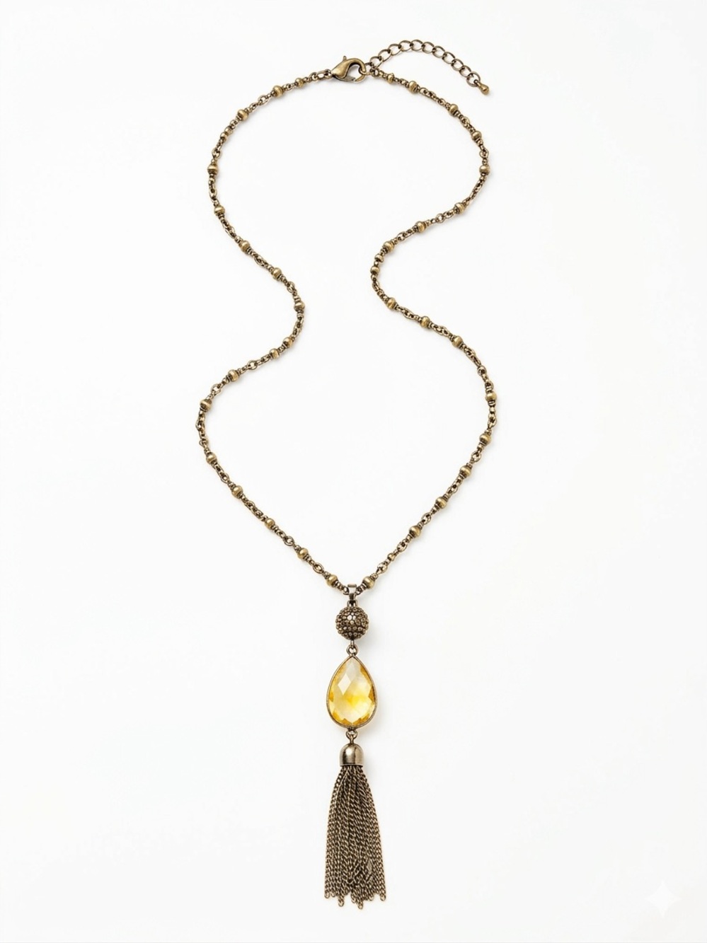 Gold-Tone Tassel Pendant Necklace with Yellow Teardrop